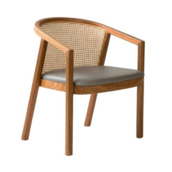 Wooden Patio Chair with Rattan Backrest