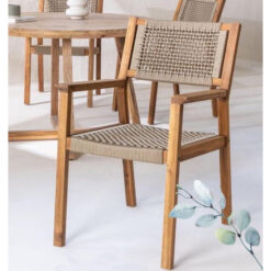 Solid Teak Wooden Dining Chair with Woven Rope