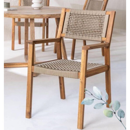 Solid Teak Wooden Dining Chair with Woven Rope