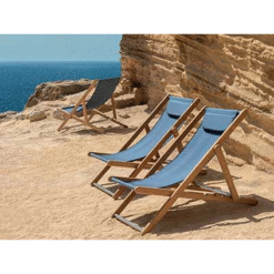 Teak Folding Beach Chair with Blue Fabric