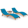 Teak Garden Sun Lounger Set with Blue Sea Cushion Maldives
