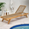 Wooden Sun Lounger Woven Rope Natural Color Wooden Sun Lounger Woven Rope Natural Color