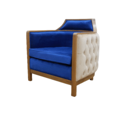 Teak Patio Tufted Club Chair Blue Cushion