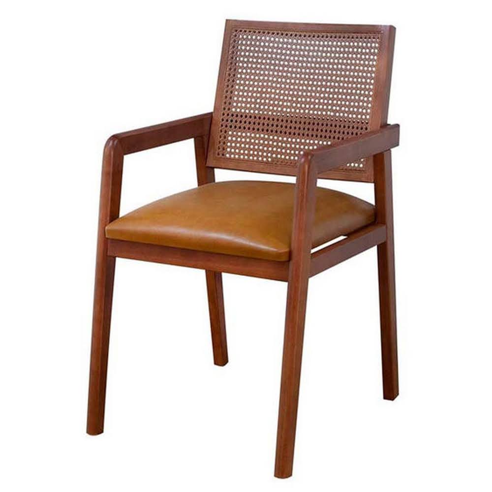 Solid Dining Chair Natural Color with Brown Cushion Solid Dining Chair Natural Color with Brown Cushion