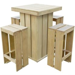 Modern Compact Teak Wooden Dining Set with Square Table and 4 Sturdy Stools Ideal for Small Indoor or Outdoor Spaces
