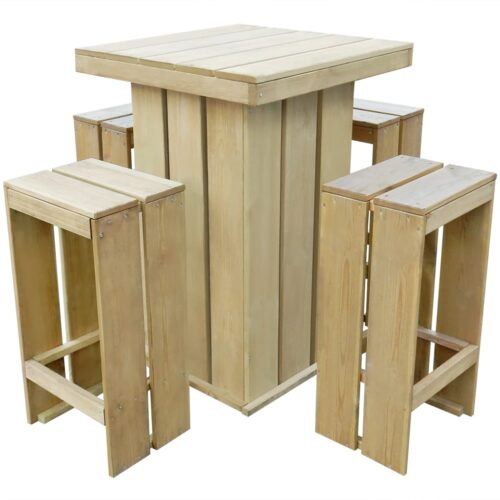 Modern Compact Teak Wooden Dining Set with Square Table and 4 Sturdy Stools Ideal for Small Indoor or Outdoor Spaces