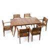 Solid Dining Table Outdoor Dark Brown Color with 6 Arm Dining Chairs