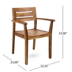 Solid Dining Table Outdoor Dark Brown Color with 6 Arm Dining Chairs