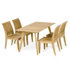 Wooden Teak Natural Color Dining Table Set with 4 Chair For Restaurant or Hotel