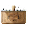 Dual Sink Vanity with Natural Color and Wood Features
