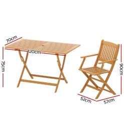 Wooden Dining Table Set Natural Color with Folding Chair
