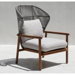 Mix Metal Woven Rope and Wood Cushioned Lounge Chair