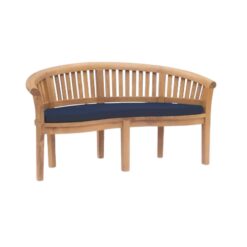 Solid Teak Deluxe Banana Bench Natural Color with Blue Cushion