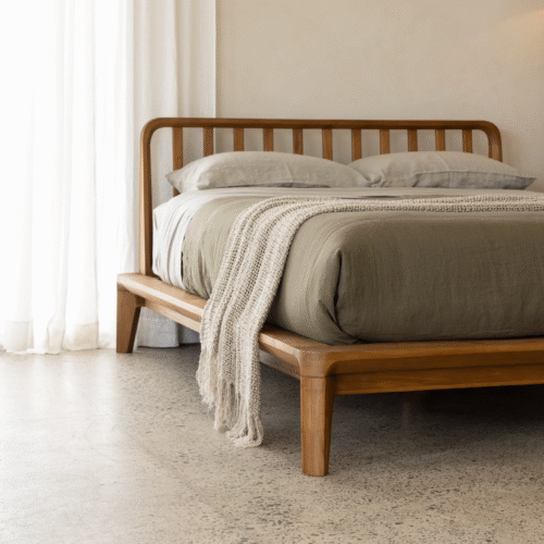 Modern Solid Wood Bed Frame with Spindle Headboard Minimalist and Durable Bedroom Furniture