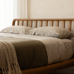 Modern Solid Wood Bed Frame with Spindle Headboard Minimalist and Durable Bedroom Furniture