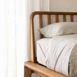 Modern Solid Wood Bed Frame with Spindle Headboard Minimalist and Durable Bedroom Furniture