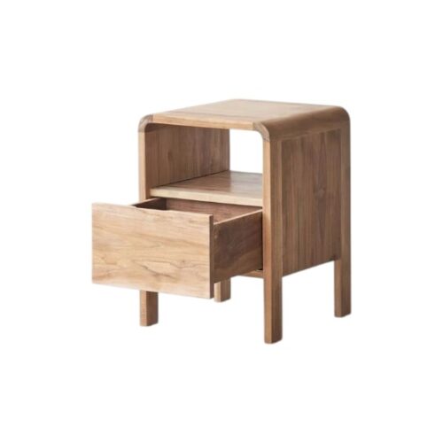 Modern Solid Wood Nightstand with Open Shelf and Drawer