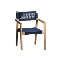 Wooden Armchair Natural Color Frame and Blue Rope Woven