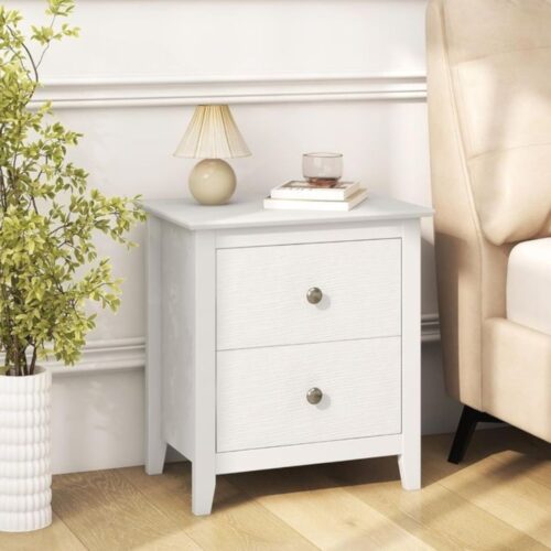 Modern White Bedside Table with Drawers