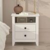 White Nightstand with Open Shelf and Two Drawers