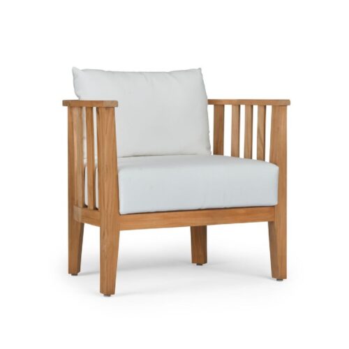 Natural teak wooden armchair with soft padded seat