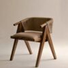 Modern Teak Accent Chair With Rope Backrest And Upholstered Seat Modern Teak Accent Chair With Rope Backrest And Upholstered Seat