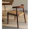 Handcrafted Teak Dining Chair With Woven Rope Seat And Curved Backrest Handcrafted Teak Dining Chair With Woven Rope Seat And Curved Backrest
