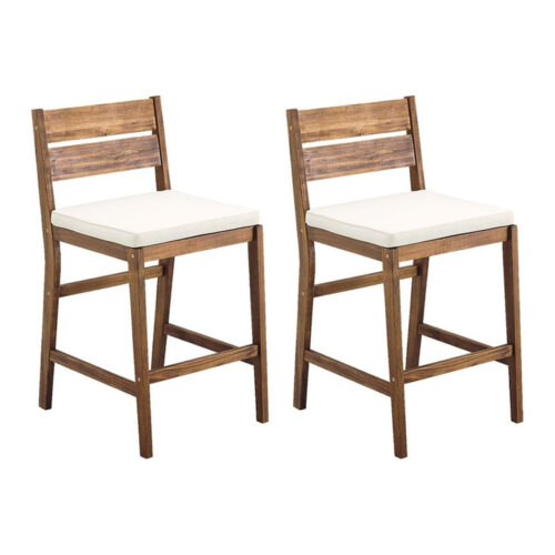 Solid Teak Wood Counter Height Stool with Soft Cushion Seat