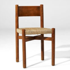 Teak Wood Chair with Handwoven Natural Fiber Seat and Rustic Minimalist Design