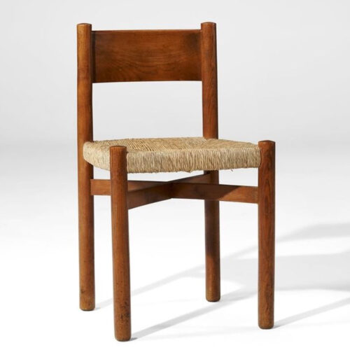 Teak Wood Chair with Handwoven Natural Fiber Seat and Rustic Minimalist Design