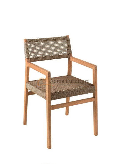 Wooden Dining Chair With Woven Rope Seat And Backrest