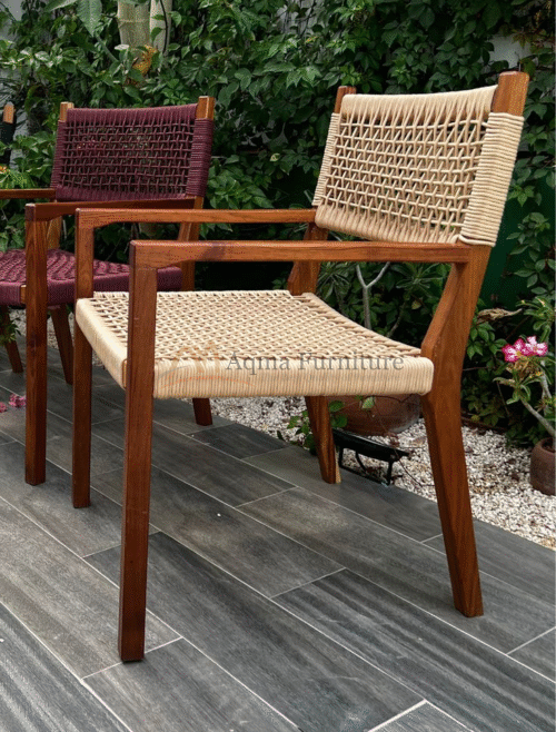Handmade Wooden Dining Chair With Rope Weaving