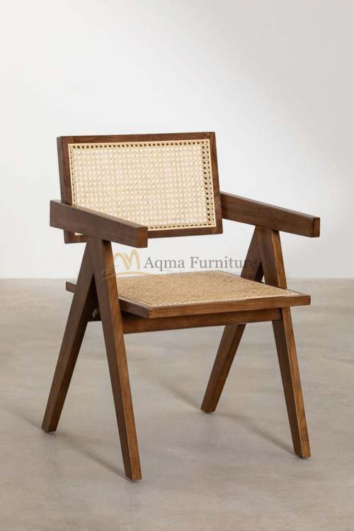 Comfortable Wooden Armchair with Handmade Cane Design