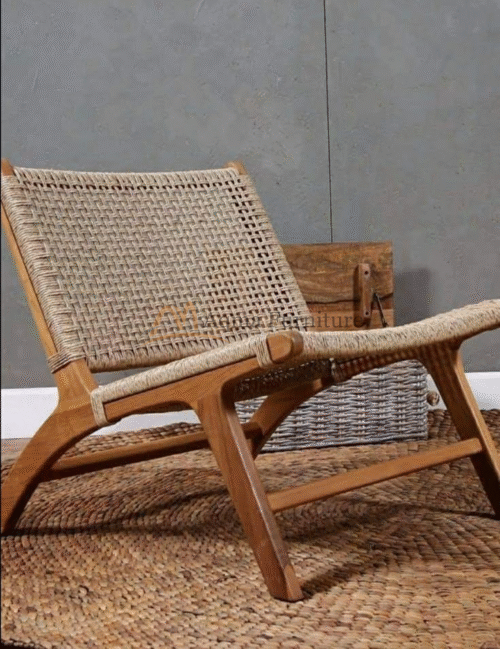 Handwoven Rope Wooden Lounge Chair