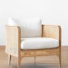 Natural Rattan Wooden Lounge Chair with White Cushion