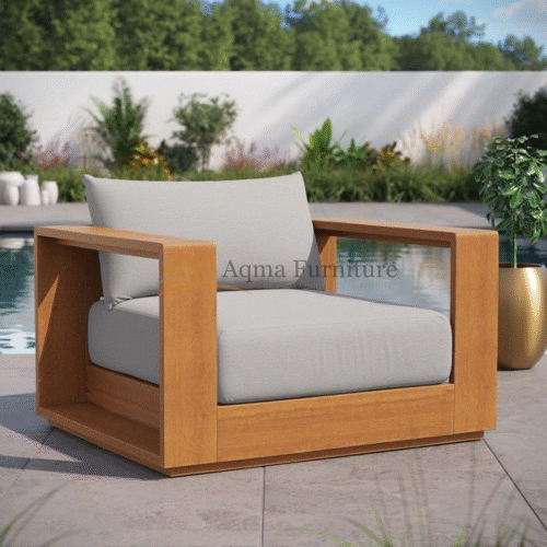 Solid Wood Patio Lounge Chair With Cushion