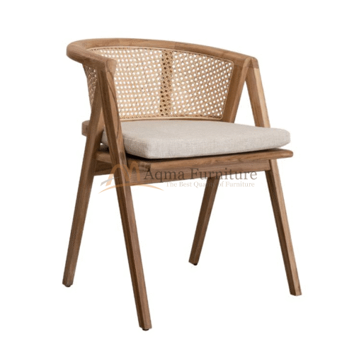 Scandinavian Style Wooden Chair with Woven Backrest and Cushion Comfort
