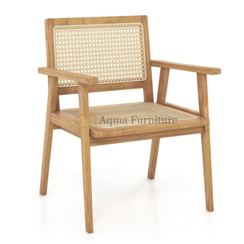Handmade Solid Wood Chair with Woven Rattan Design for Living Room or Dining