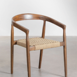 Minimalist Wooden Armchair with Curved Design and Rope Seat