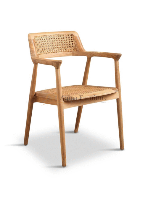 Teak Armchair with Rattan Backrest