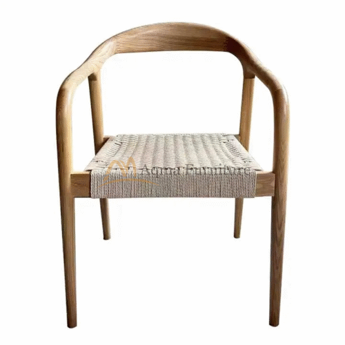 Solid Teak Curved Back Chair with Handwoven Rope Seat