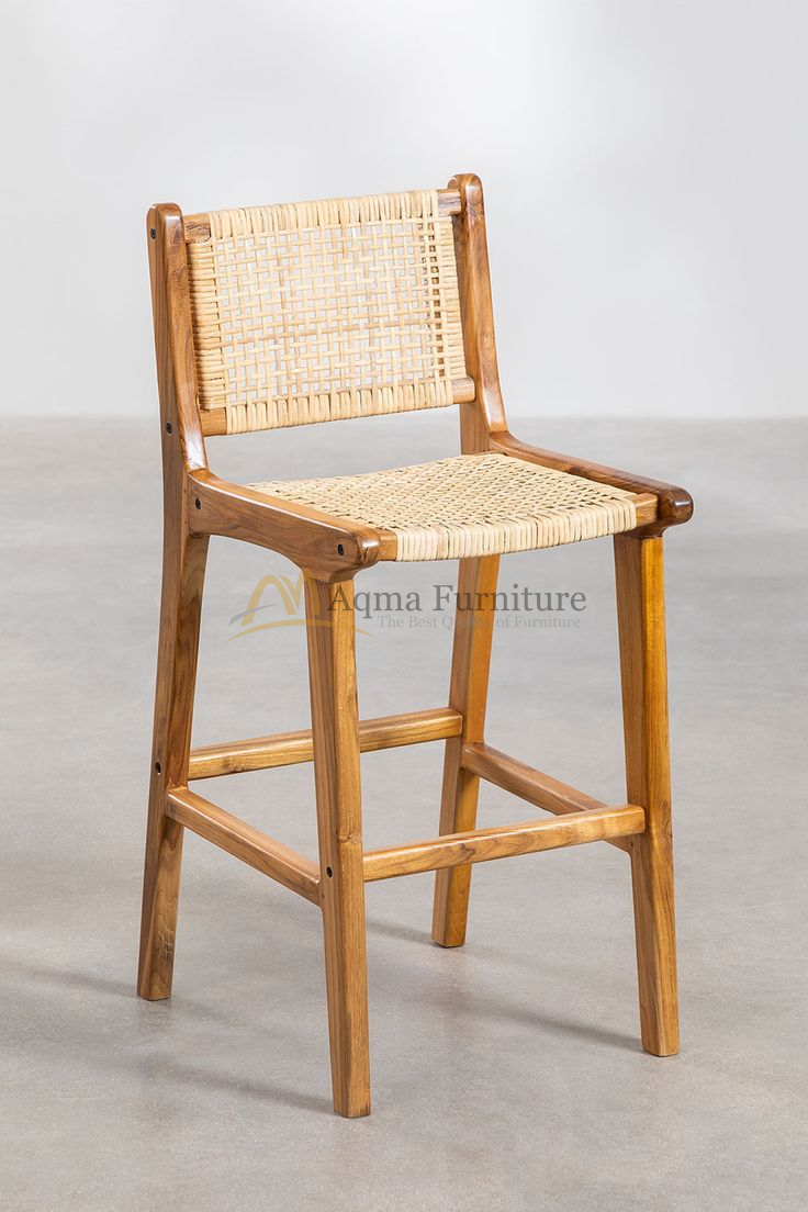 Teak Rattan Bar Chair Natural Finish Teak Rattan Bar Chair Natural Finish