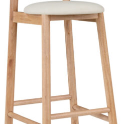 Minimal Wooden Bar Stool With Curved Backrest And Upholstered Seat