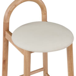 Minimal Wooden Bar Stool With Curved Backrest And Upholstered Seat